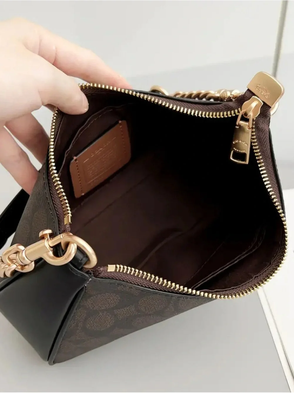 Coach Dark Brown Signature Chain Shoulder Crossbody
